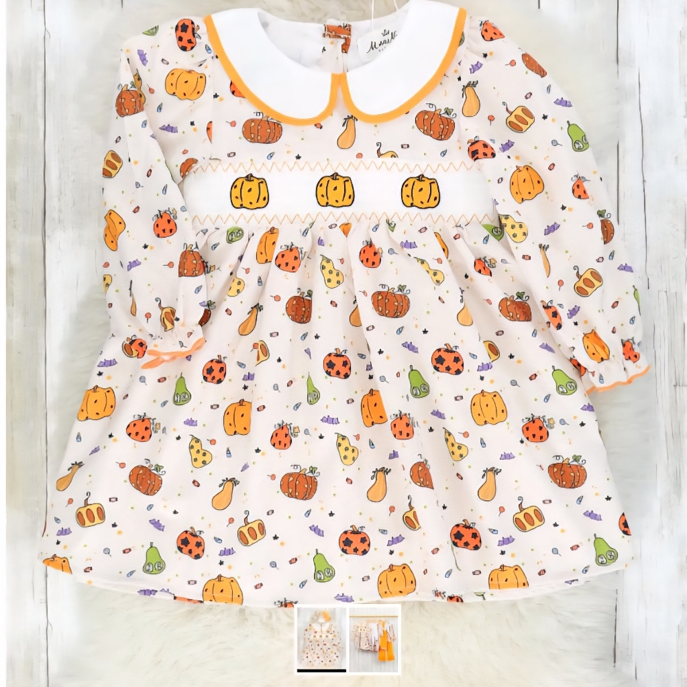 Marie Nicole Clothing Pumpkin Spice & Spooky Nights Smocked Dress Size 5 New NWT